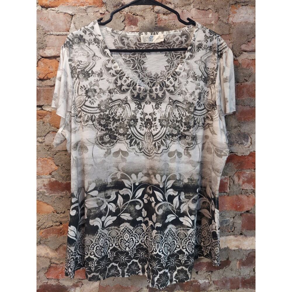Terra & Sky Womens Short Sleeve T Shirt 1X 16W 18W Floral Paisley Mandala Print